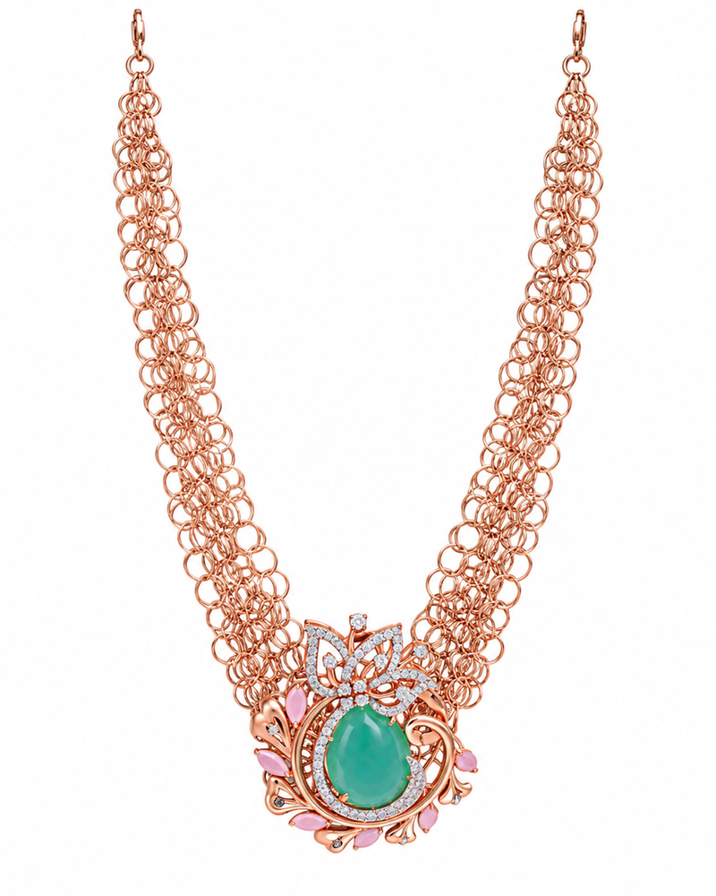Fancy Stone Studded 18KT Gold Necklace Set