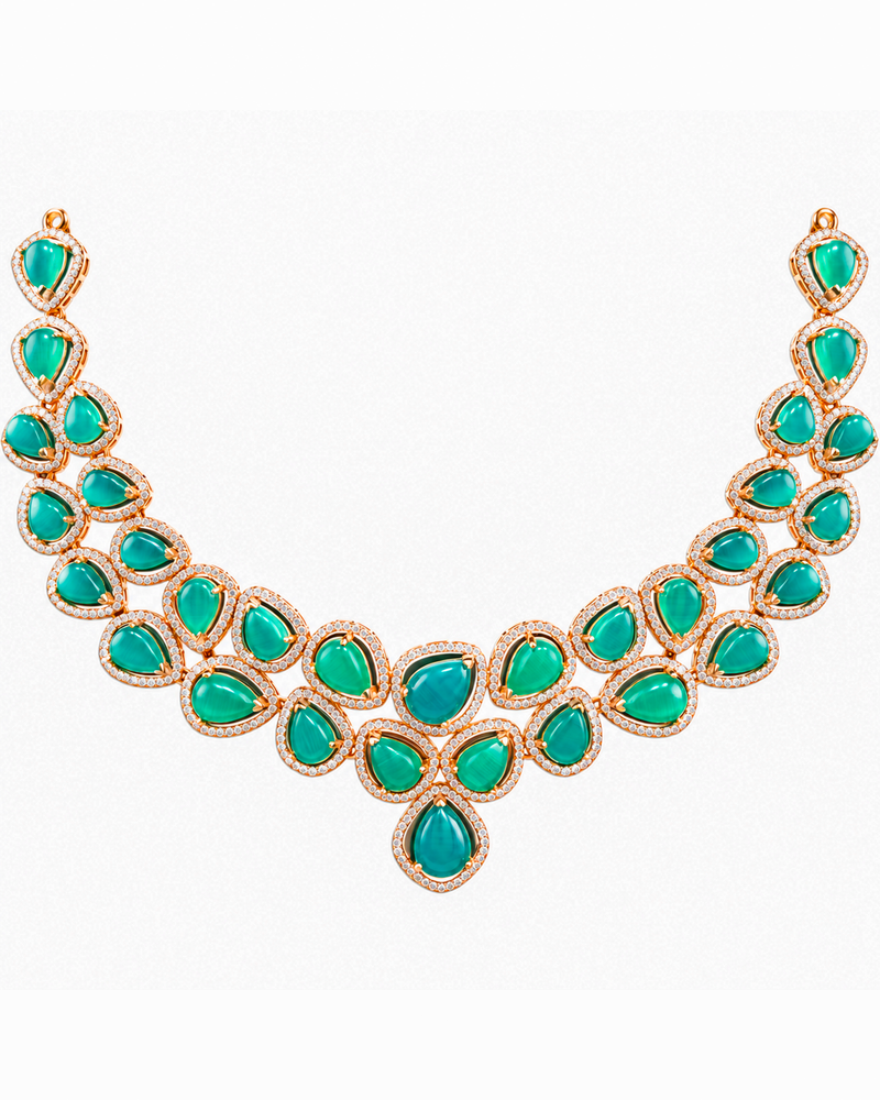 Fancy Stone Studded 18KT Gold Necklace Set
