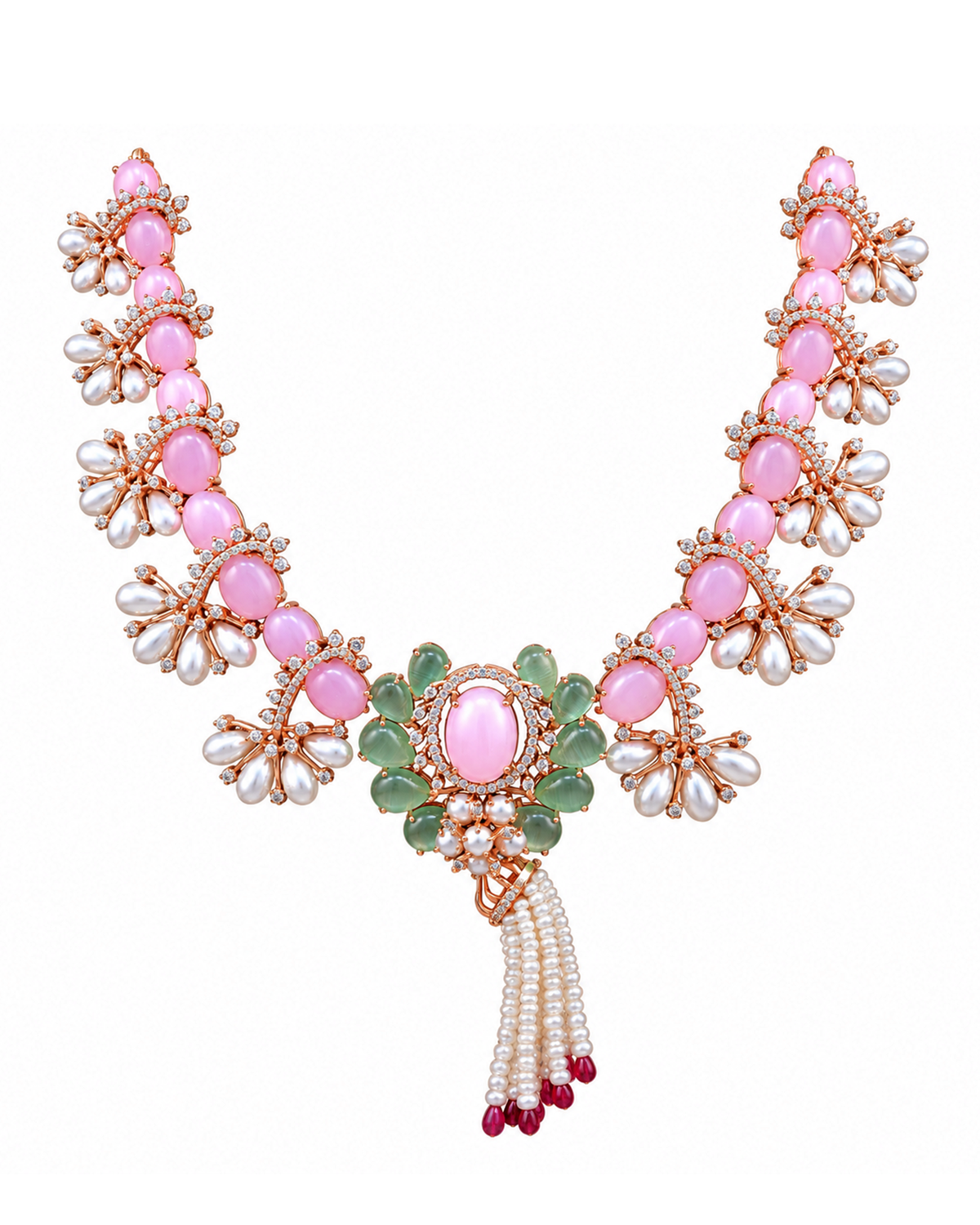 Fancy Stone Studded 18KT Gold Necklace Set