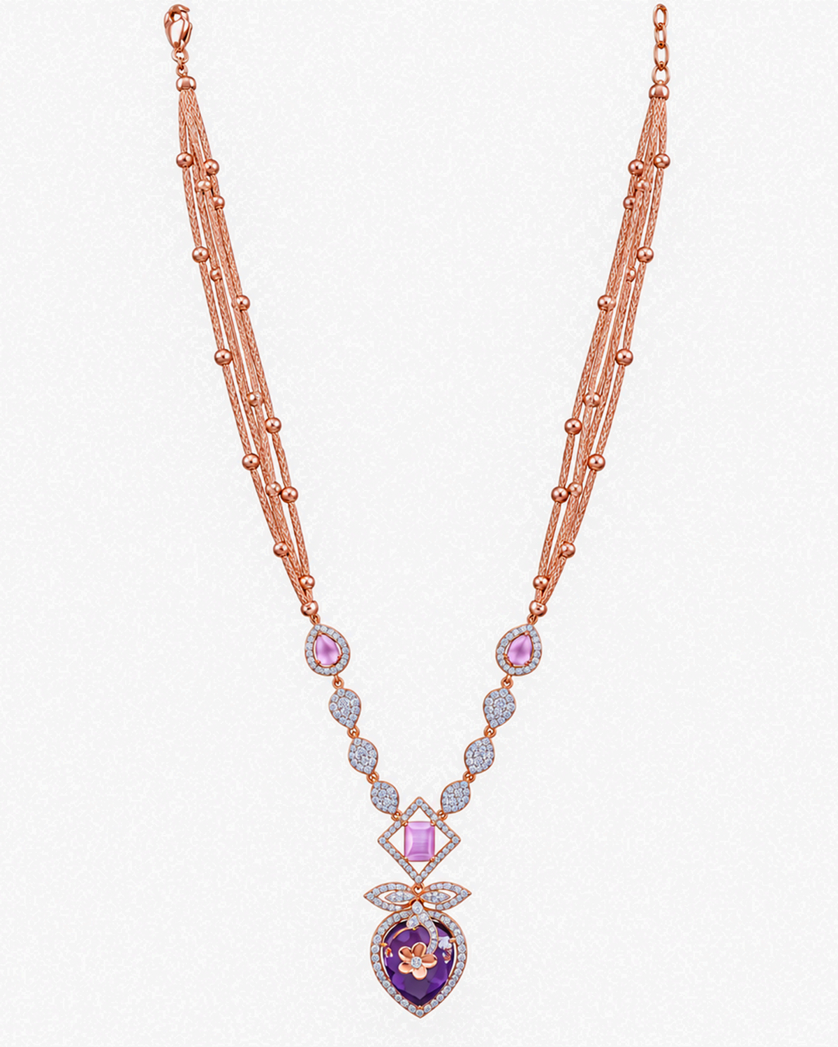 Fancy Stone Studded 18KT Gold Necklace Set