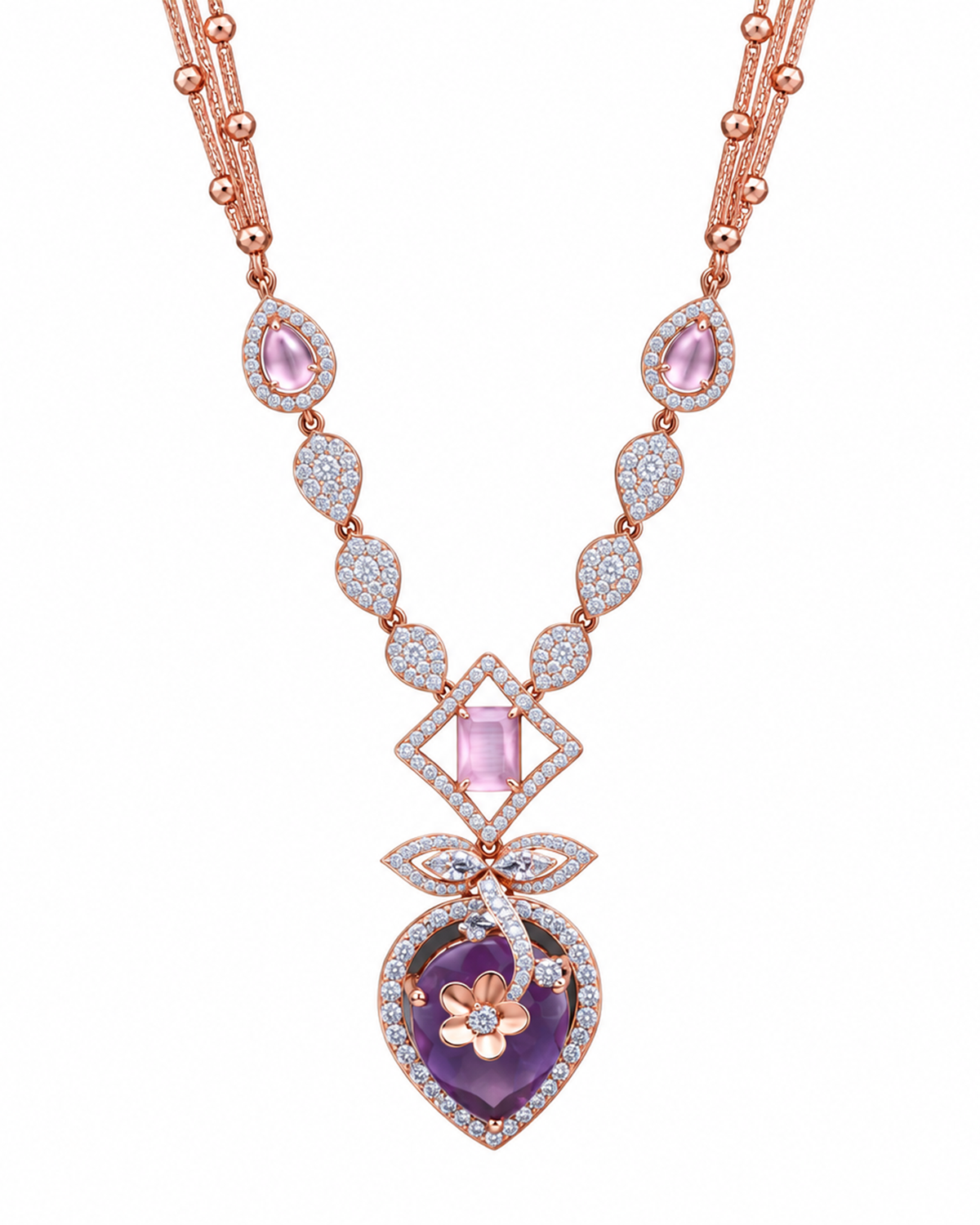 Fancy Stone Studded 18KT Gold Necklace Set