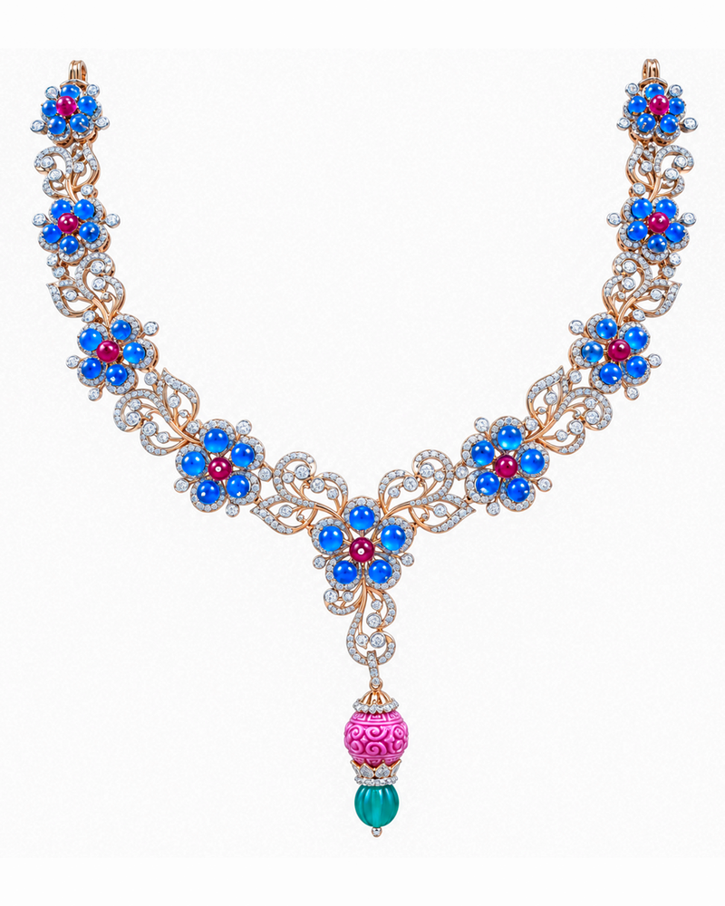 Fancy Stone Studded 18KT Gold Necklace Set