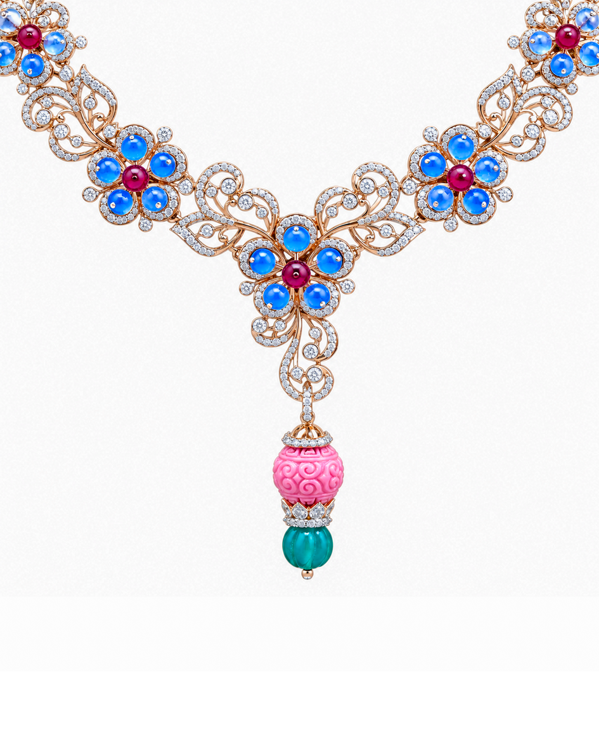 Fancy Stone Studded 18KT Gold Necklace Set