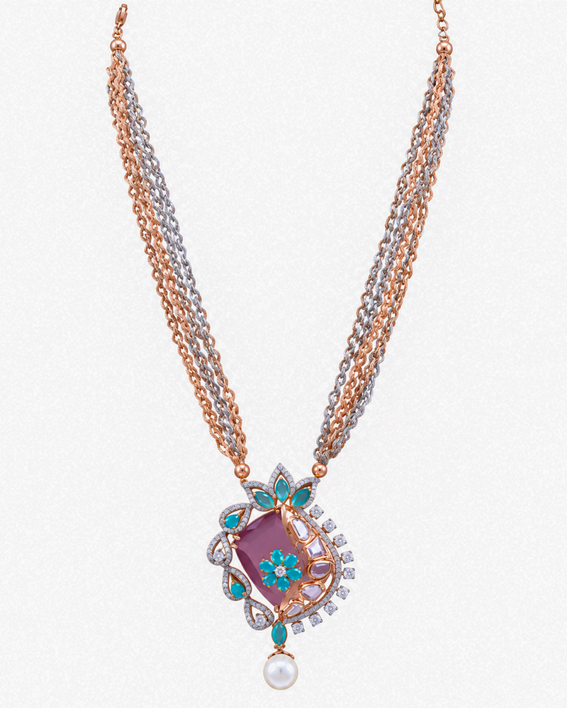 Fancy Stone Studded 18KT Gold Necklace Set