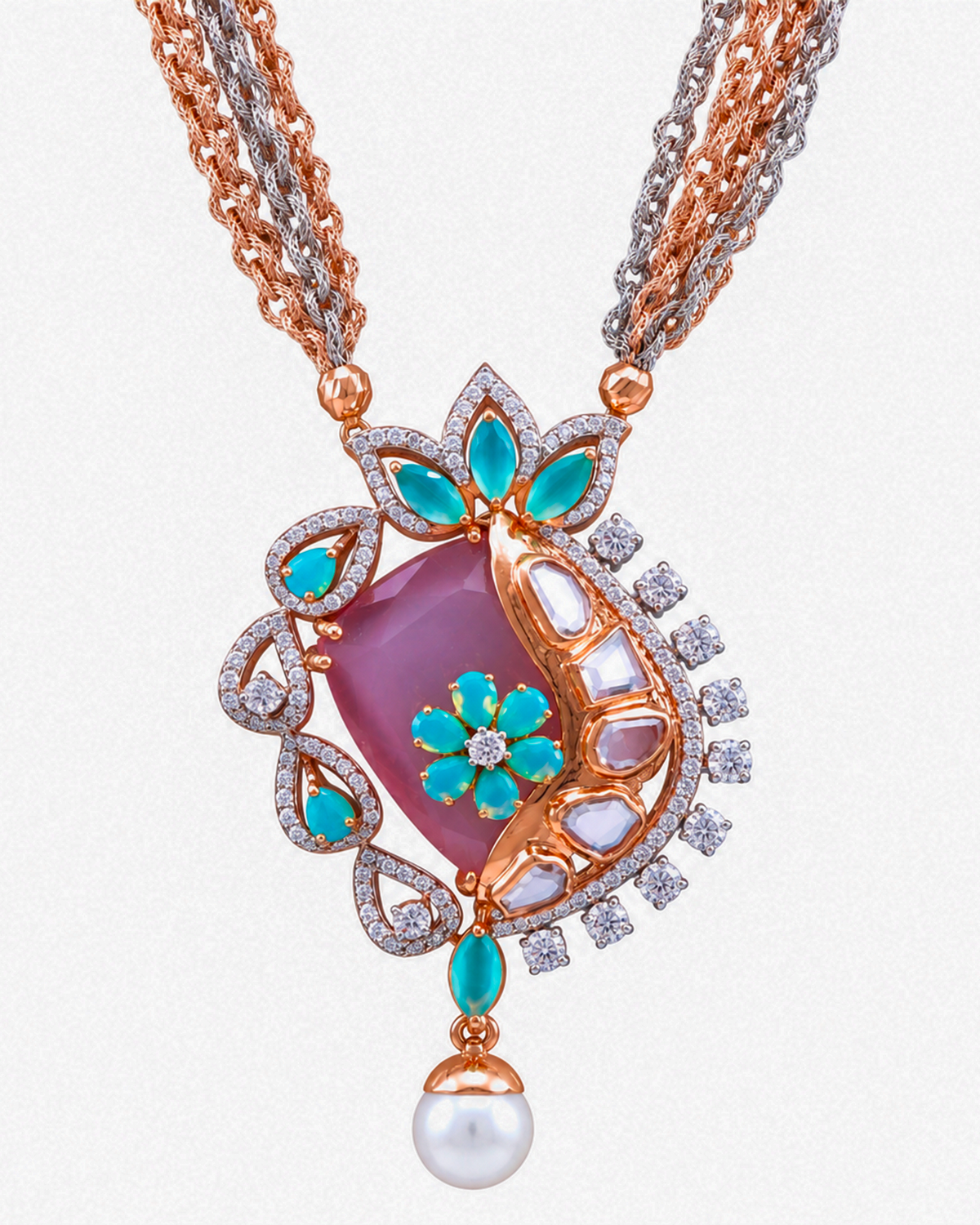 Fancy Stone Studded 18KT Gold Necklace Set