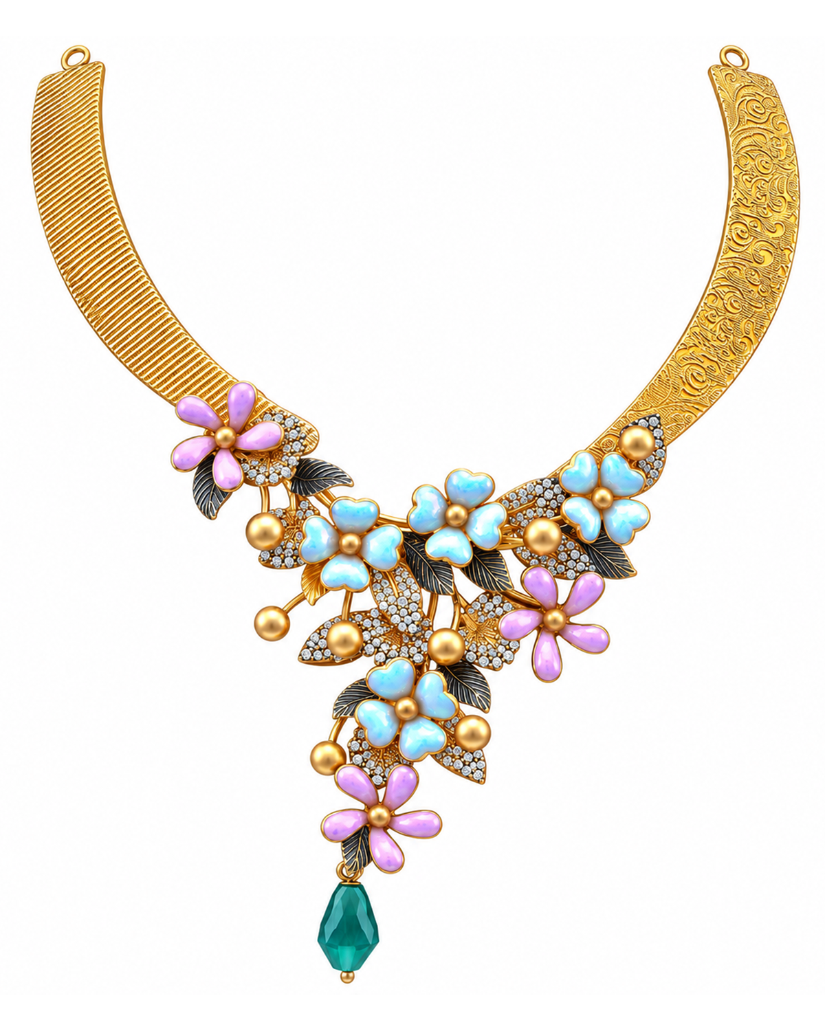 Fancy Stone Studded 18KT Gold Necklace Set