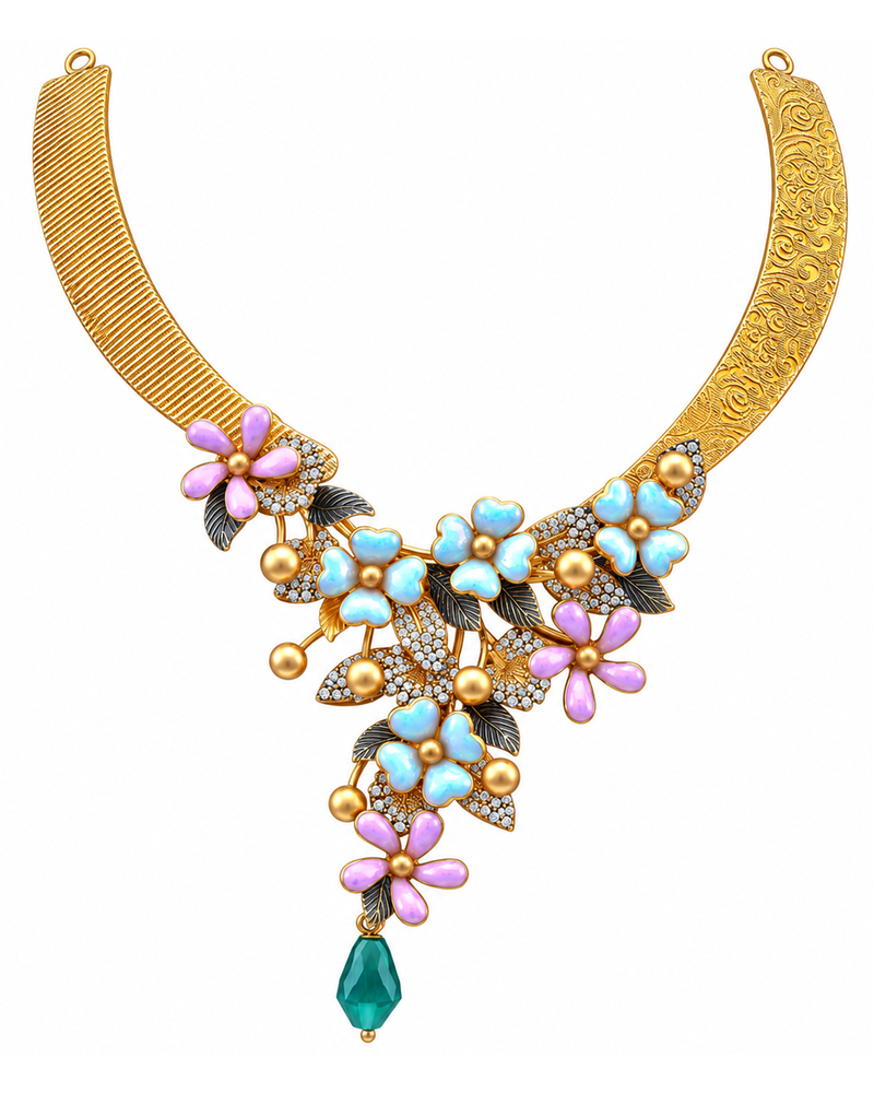 Fancy Stone Studded 18KT Gold Necklace Set