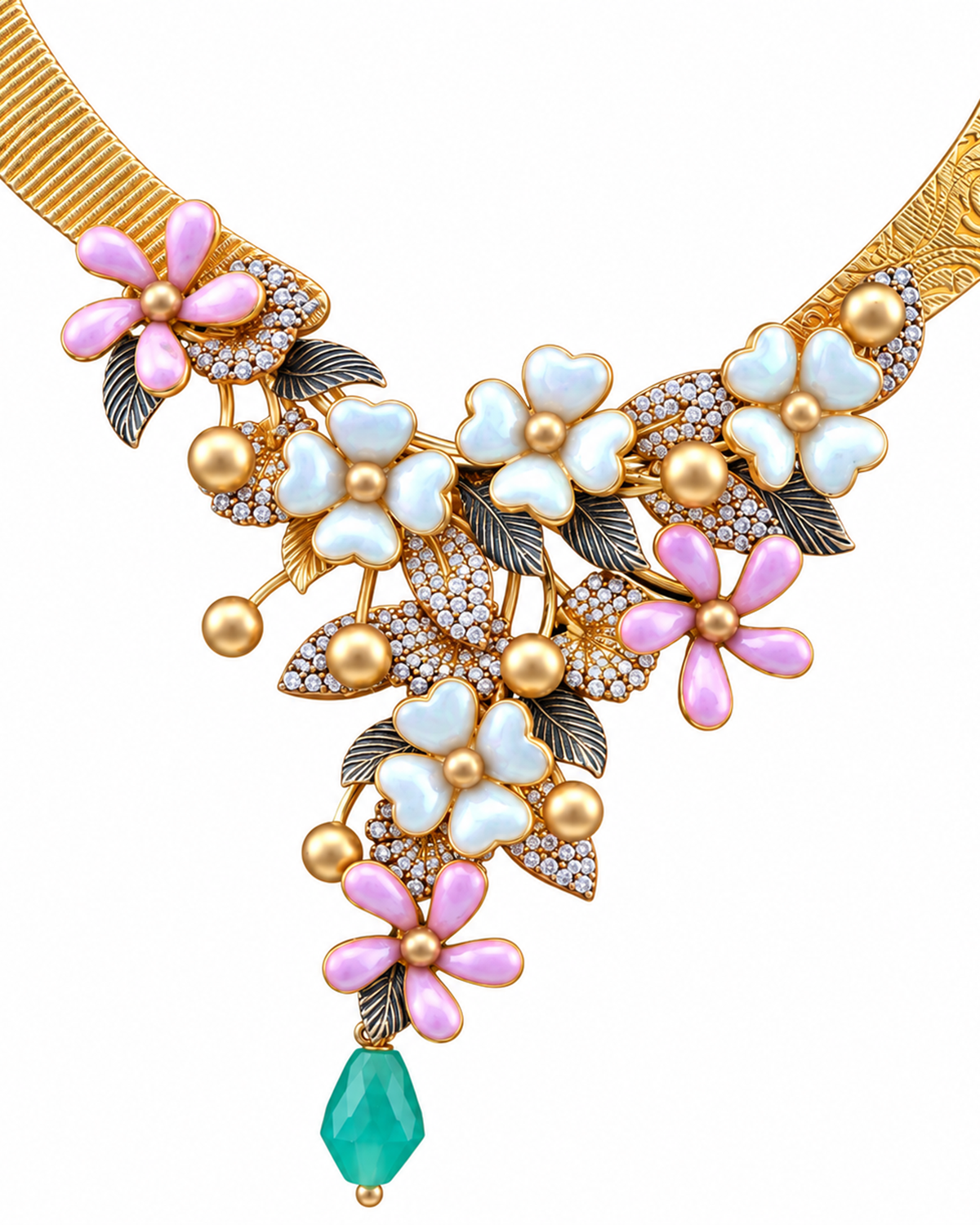 Fancy Stone Studded 18KT Gold Necklace Set