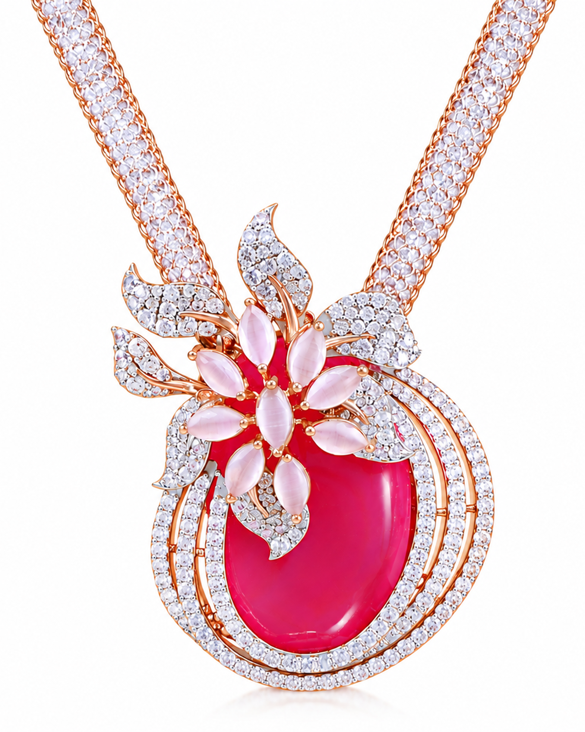 Fancy Stone Studded 18KT Gold Necklace Set