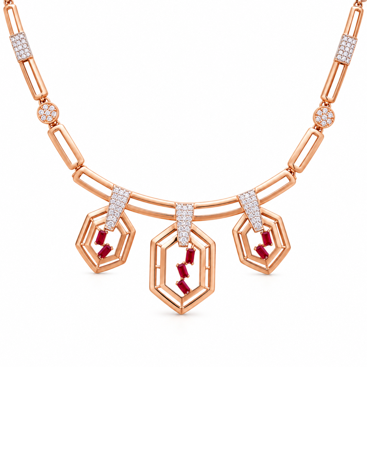 Fancy Stone Studded 18KT Gold Necklace Set
